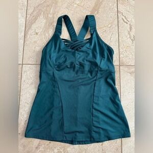 Lucky in Love Teal Athletic Racerback Tank Top built in bra size small Teal